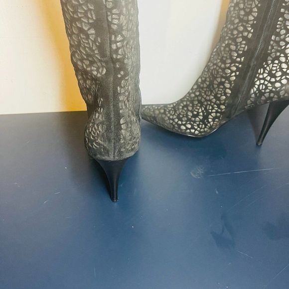 St. John Black Gun Metal Gray And Laser Cut Suede and Leather Boots  8.5 - Picture 5 of 10